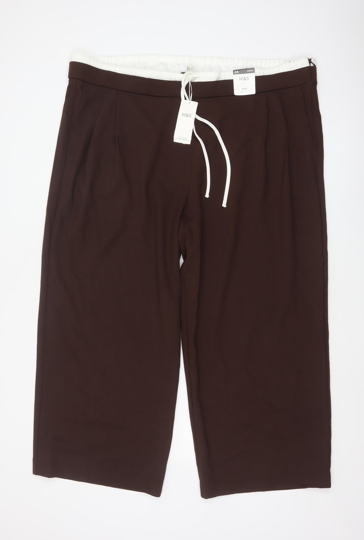 Marks and Spencer Women Brown Cropped Wide-Leg Trousers Size 24