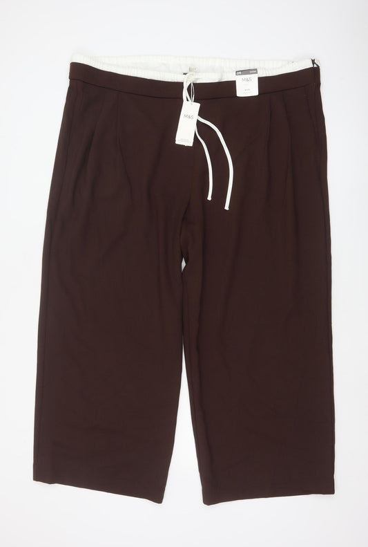 Marks and Spencer Women Brown Cropped Wide-Leg Trousers Size 24