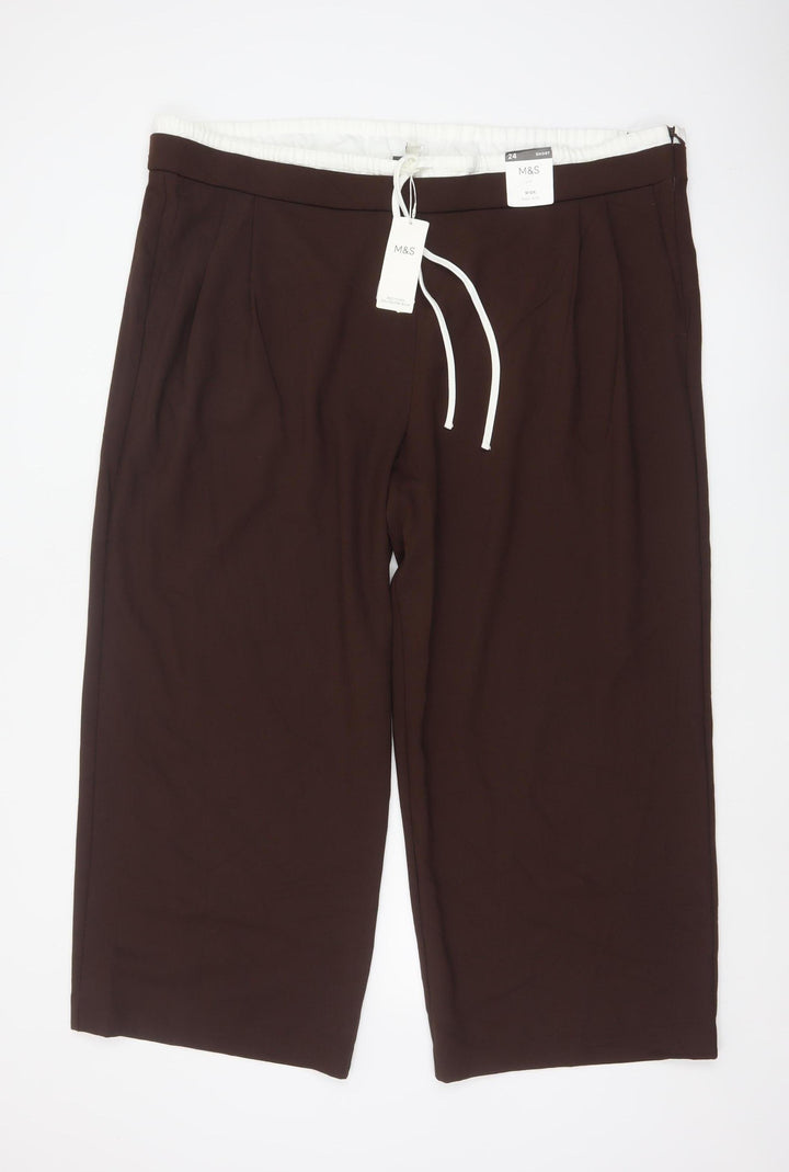 Marks and Spencer Women Brown Cropped Wide-Leg Trousers Size 24