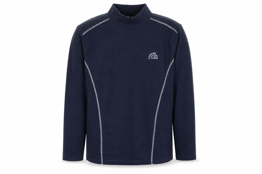 Front view of Atlas For Men Navy Long Sleeve Cotton Mock Neck Top, size S