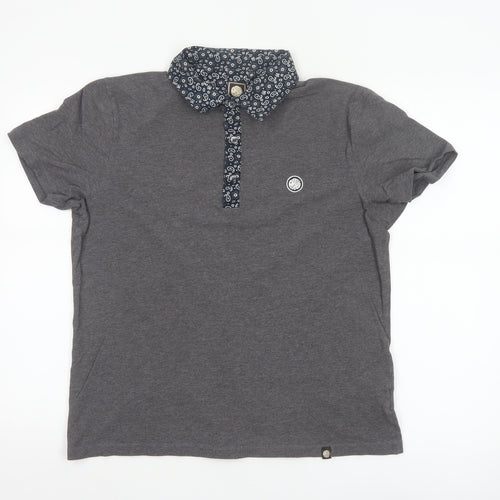 Pretty Green Womens Grey Polo Shirt L Paisley Collar Cotton