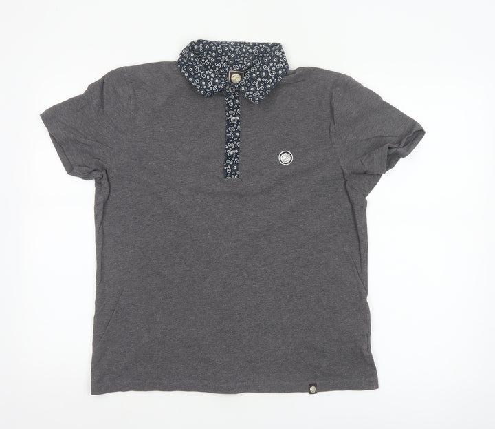 Pretty Green Womens Grey Polo Shirt L Paisley Collar Cotton