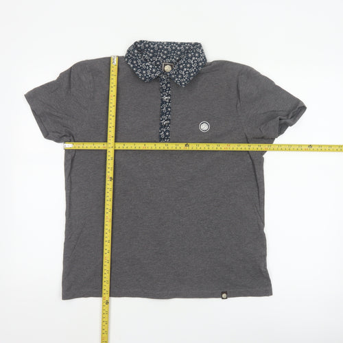 Pretty Green Womens Grey Polo Shirt L Paisley Collar Cotton