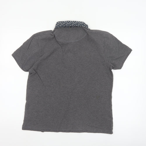 Pretty Green Womens Grey Polo Shirt L Paisley Collar Cotton