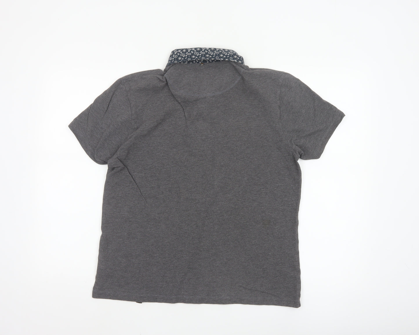 Pretty Green Womens Grey Polo Shirt L Paisley Collar Cotton