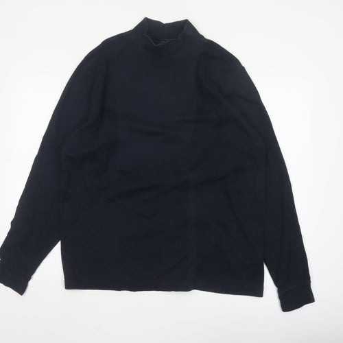Lands' End Men's Black Long Sleeve Cotton High Neck Top L Regular