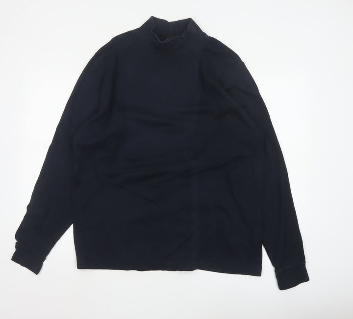 Lands' End Men's Black Long Sleeve Cotton High Neck Top L Regular