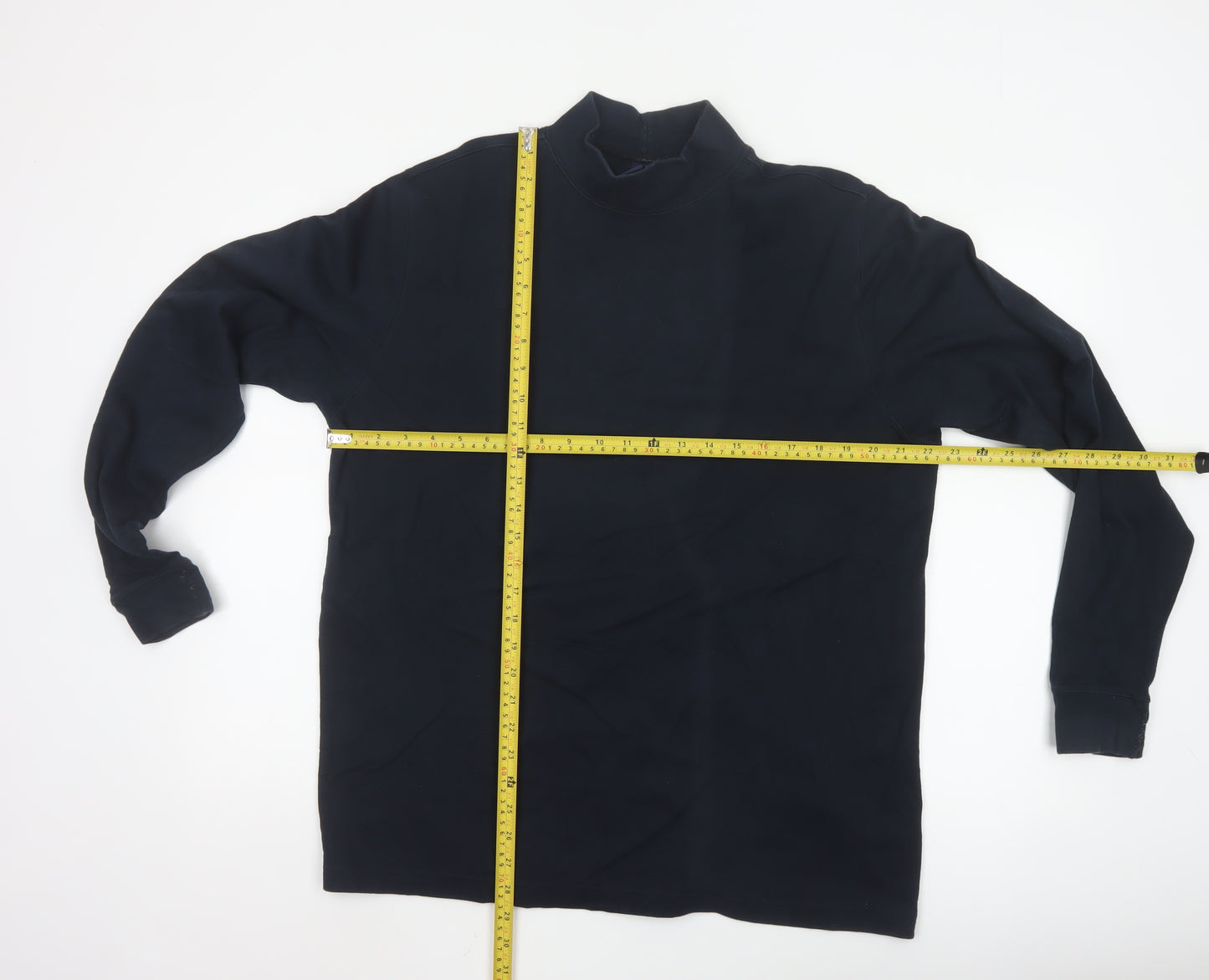 Lands' End Men's Black Long Sleeve Cotton High Neck Top L Regular