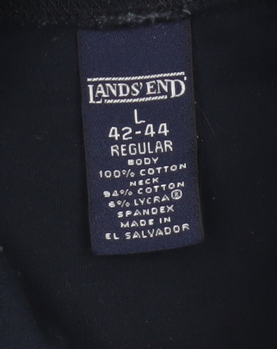 Lands' End Men's Black Long Sleeve Cotton High Neck Top L Regular