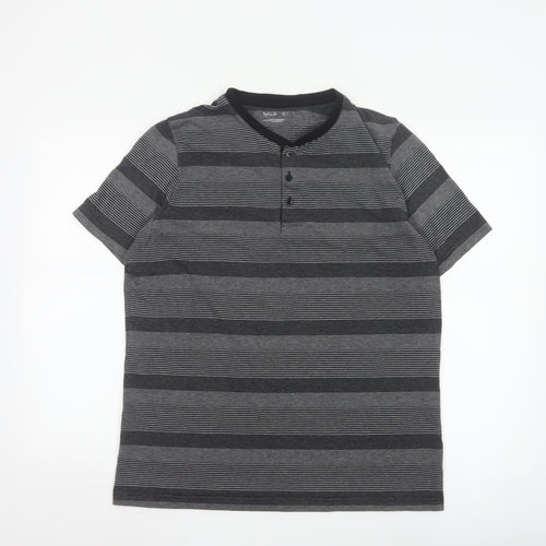 Splash Men Grey Striped Henley Short Sleeve T-Shirt Size L