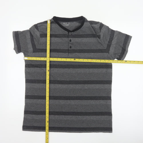 Splash Men Grey Striped Henley Short Sleeve T-Shirt Size L
