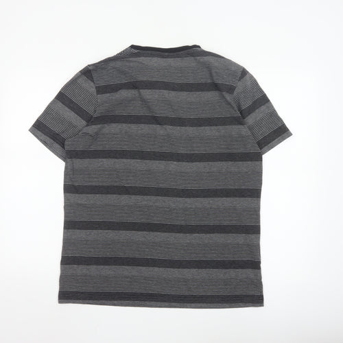Splash Men Grey Striped Henley Short Sleeve T-Shirt Size L