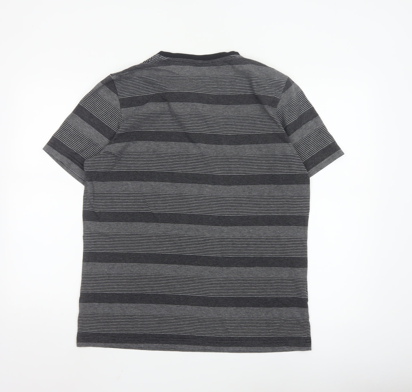 Splash Men Grey Striped Henley Short Sleeve T-Shirt Size L