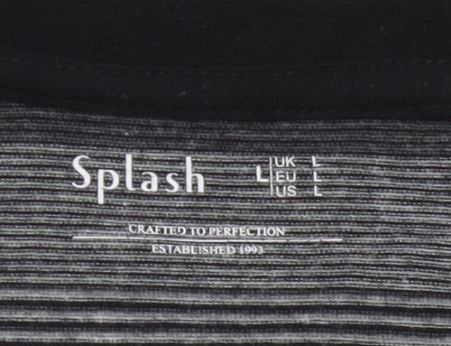 Splash Men Grey Striped Henley Short Sleeve T-Shirt Size L