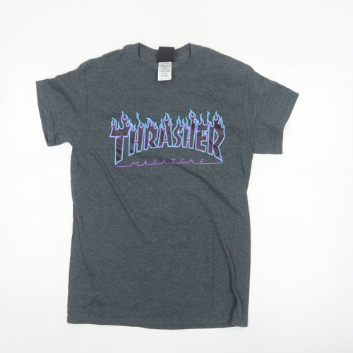 Thrasher Men's Grey Flame Logo Short Sleeve T-Shirt Size S