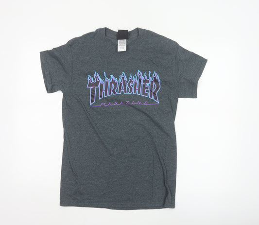 Thrasher Men's Grey Flame Logo Short Sleeve T-Shirt Size S