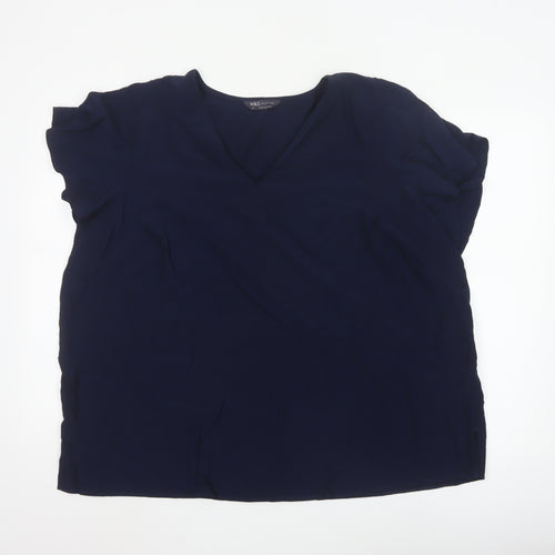 Marks and Spencer Women’s Blue Viscose Blouse Size 24 V-Neck Short Sleeve