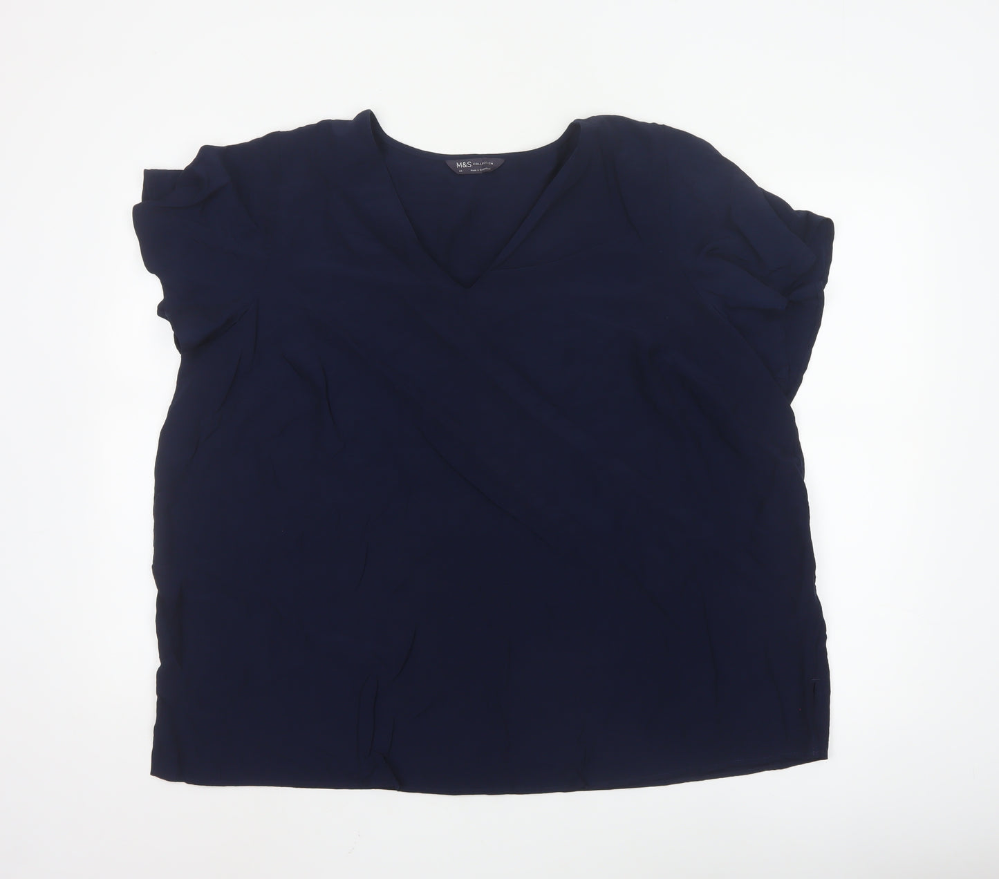 Marks and Spencer Women’s Blue Viscose Blouse Size 24 V-Neck Short Sleeve