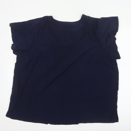 Marks and Spencer Women’s Blue Viscose Blouse Size 24 V-Neck Short Sleeve