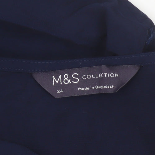 Marks and Spencer Women’s Blue Viscose Blouse Size 24 V-Neck Short Sleeve