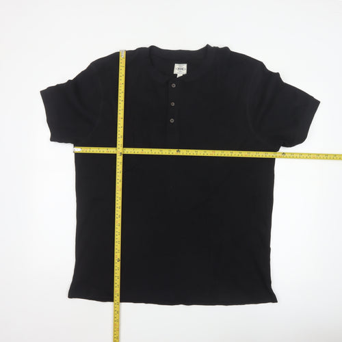 Next Men’s Black Henley Short Sleeve Cotton T-Shirt Size L