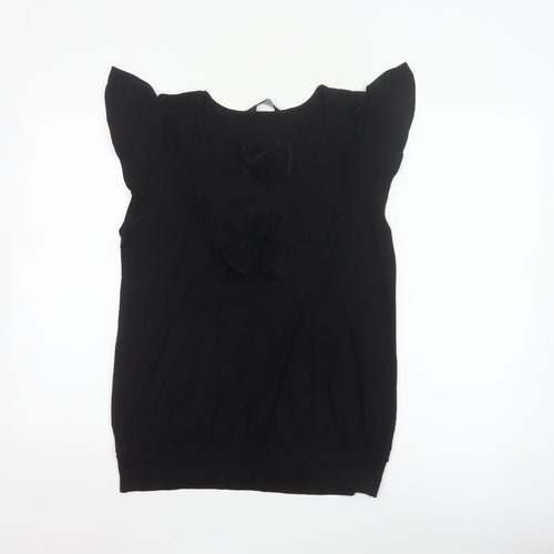 Dorothy Perkins Women Black Size 16 Ruffle Sleeve Viscose Top
