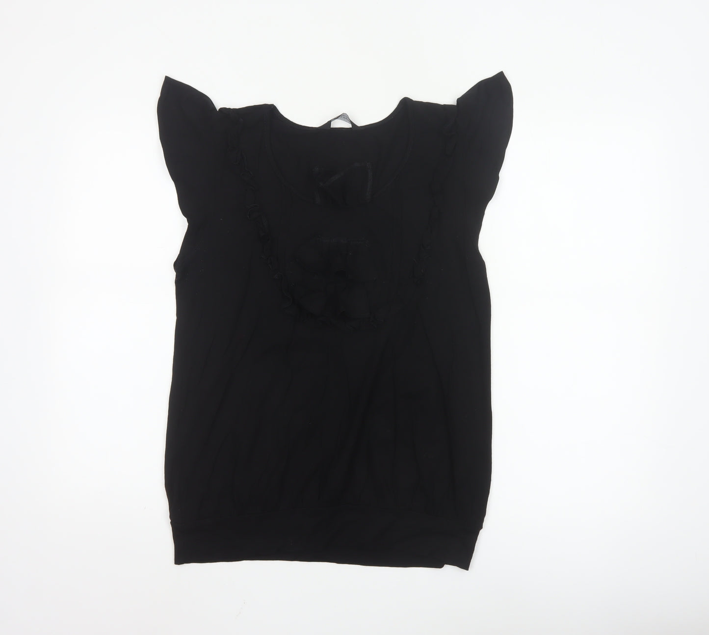 Dorothy Perkins Women Black Size 16 Ruffle Sleeve Viscose Top