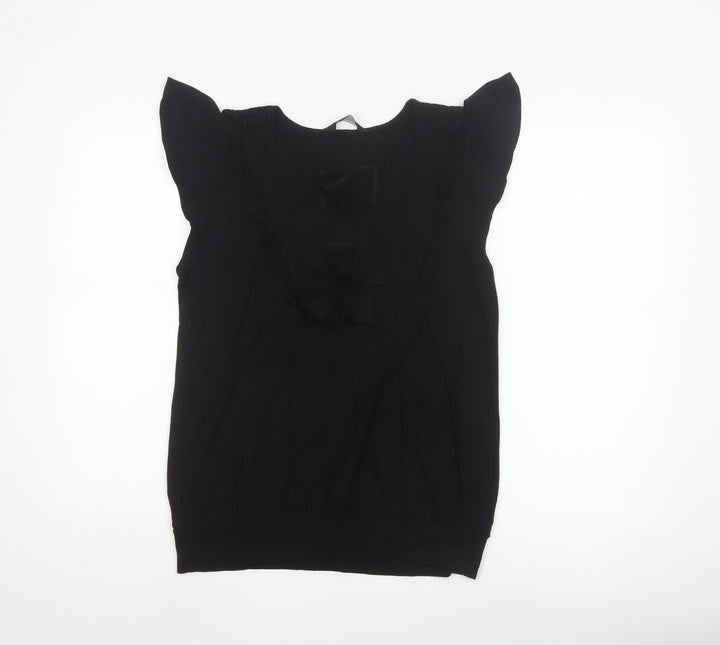 Dorothy Perkins Women Black Size 16 Ruffle Sleeve Viscose Top