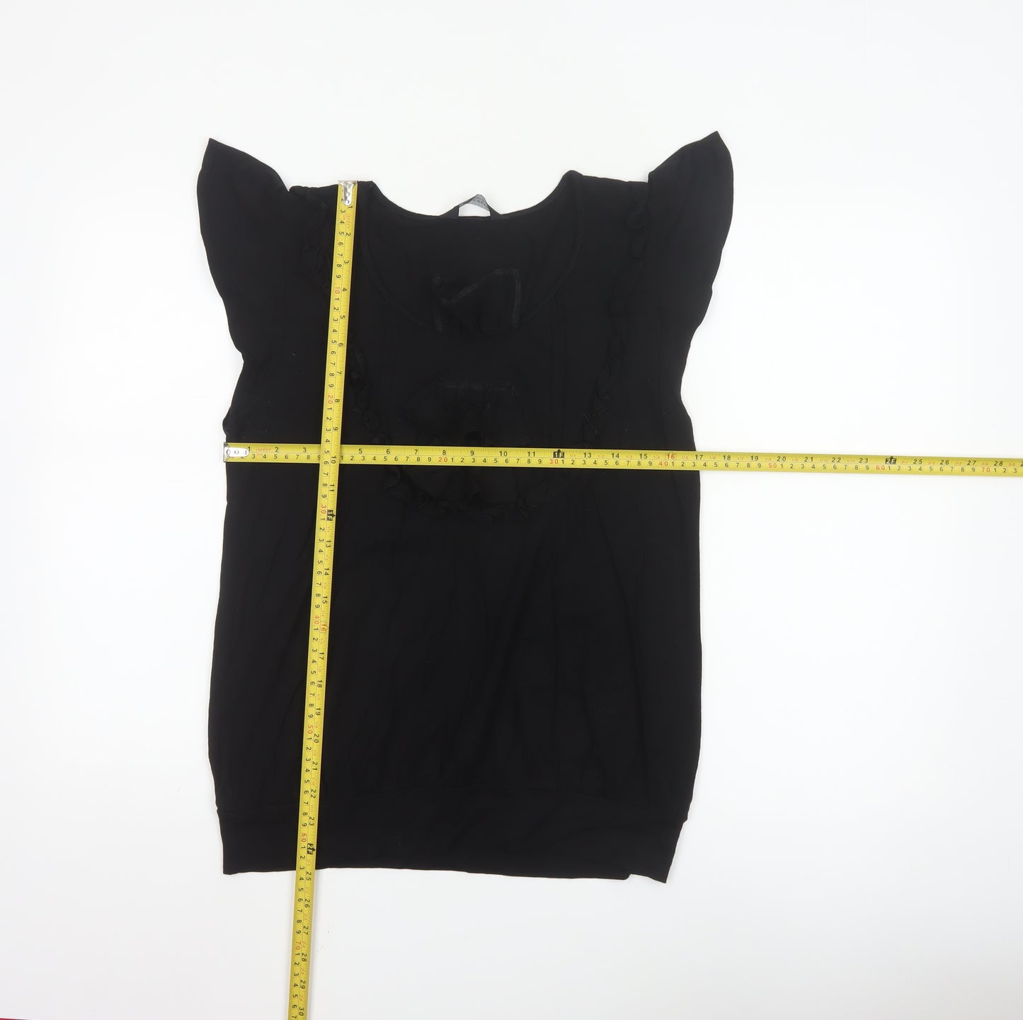 Dorothy Perkins Women Black Size 16 Ruffle Sleeve Viscose Top