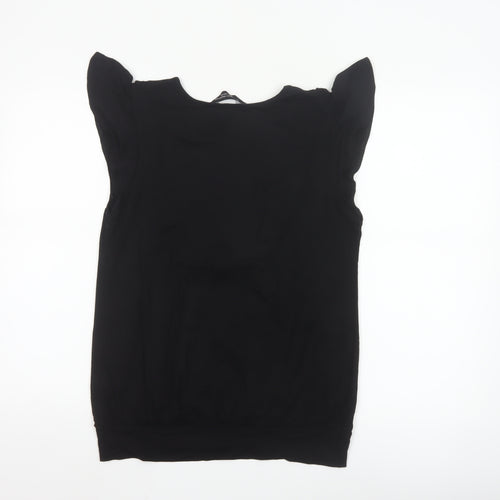 Dorothy Perkins Women Black Size 16 Ruffle Sleeve Viscose Top