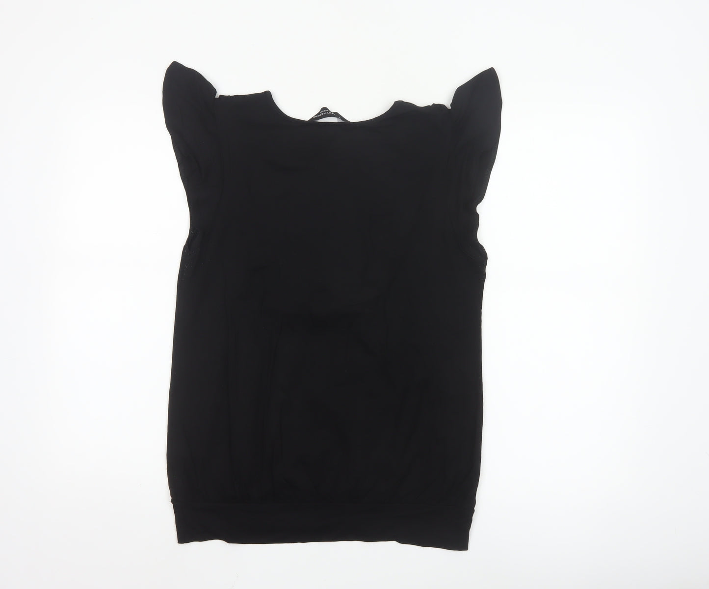 Dorothy Perkins Women Black Size 16 Ruffle Sleeve Viscose Top