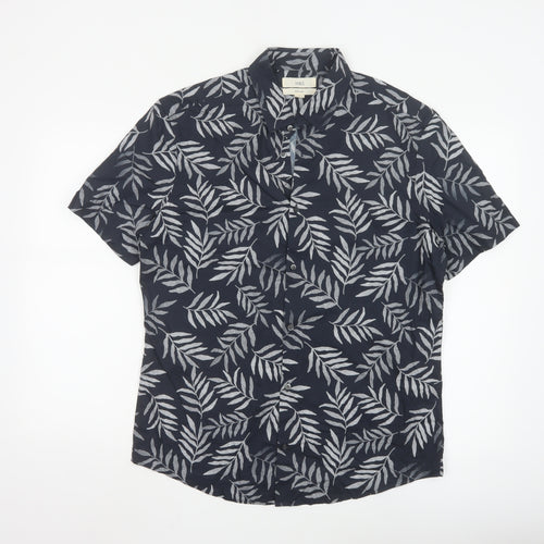 Marks and Spencer Men's Black Leaf Print Cotton Short Sleeve Shirt M