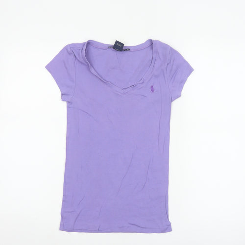 Ralph Lauren Women Purple V-Neck Basic Slim Fit T-Shirt M