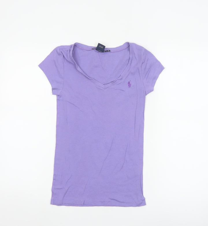 Ralph Lauren Women Purple V-Neck Basic Slim Fit T-Shirt M