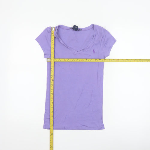 Ralph Lauren Women Purple V-Neck Basic Slim Fit T-Shirt M