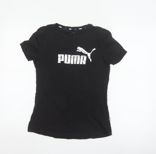 Puma Girls Black Short Sleeve Crew Neck Logo T-Shirt Size 15-16 Years