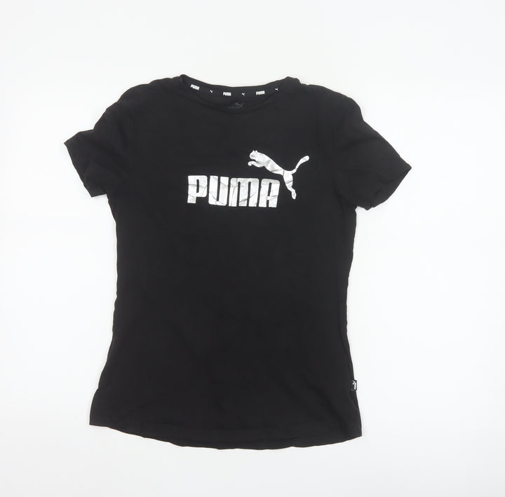 Puma Girls Black Short Sleeve Crew Neck Logo T-Shirt Size 15-16 Years