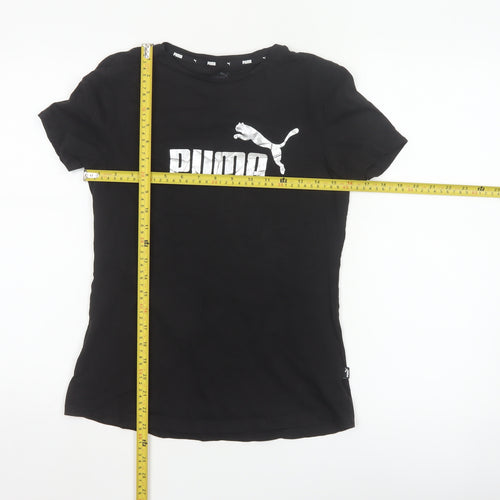 Puma Girls Black Short Sleeve Crew Neck Logo T-Shirt Size 15-16 Years