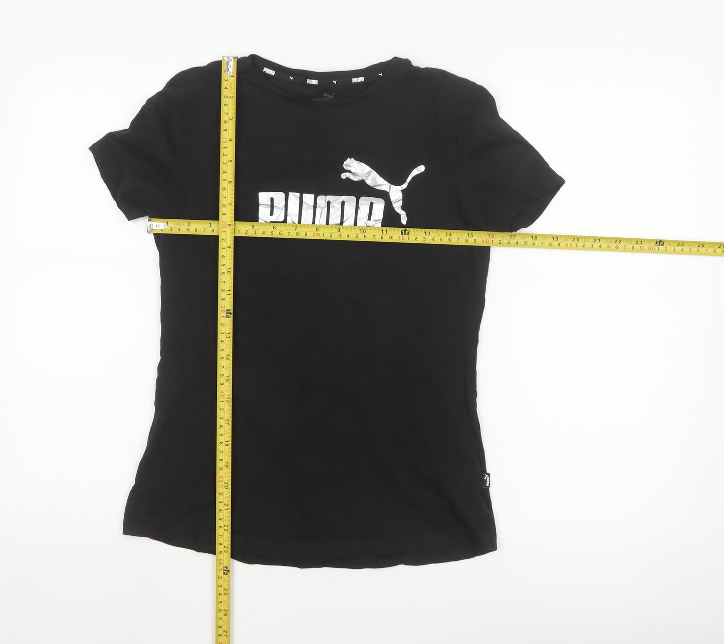 Puma Girls Black Short Sleeve Crew Neck Logo T-Shirt Size 15-16 Years