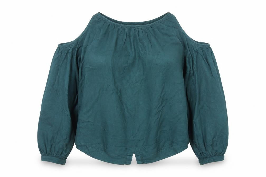 Front view of Vero Moda Women Green Off Shoulder Long Sleeve Blouse, size M