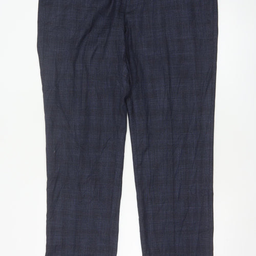 Marks and Spencer Men's Blue Check Regular Fit Trousers 38L
