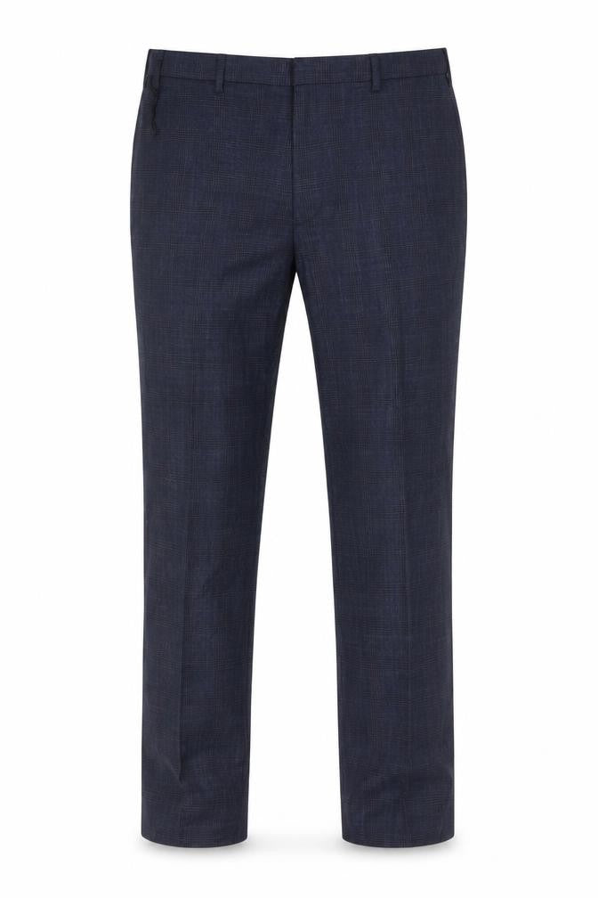 Front view of Marks & Spencer Men's Blue Check Regular Fit Trousers 38L