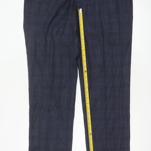 Marks and Spencer Men's Blue Check Regular Fit Trousers 38L