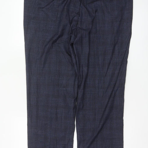 Marks and Spencer Men's Blue Check Regular Fit Trousers 38L