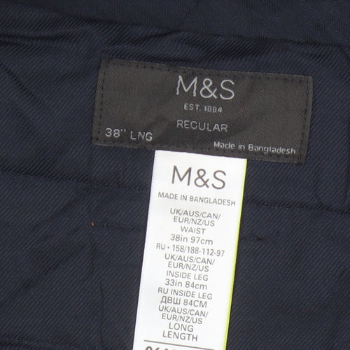 Marks and Spencer Men's Blue Check Regular Fit Trousers 38L
