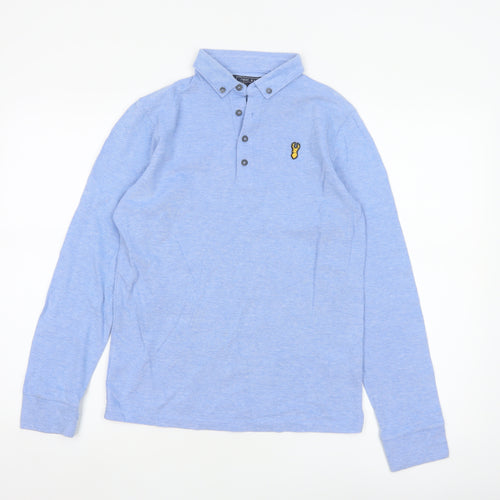 Next Boys Blue Long Sleeve Polo Shirt 13 Years Collared Cotton Blend