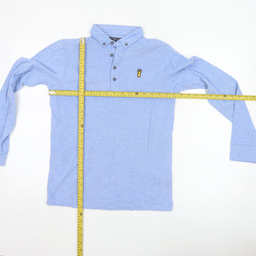 Next Boys Blue Long Sleeve Polo Shirt 13 Years Collared Cotton Blend