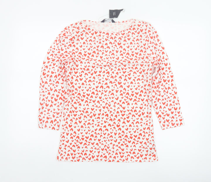 Marks and Spencer Women White Heart Print Long Sleeve T-Shirt Size 10