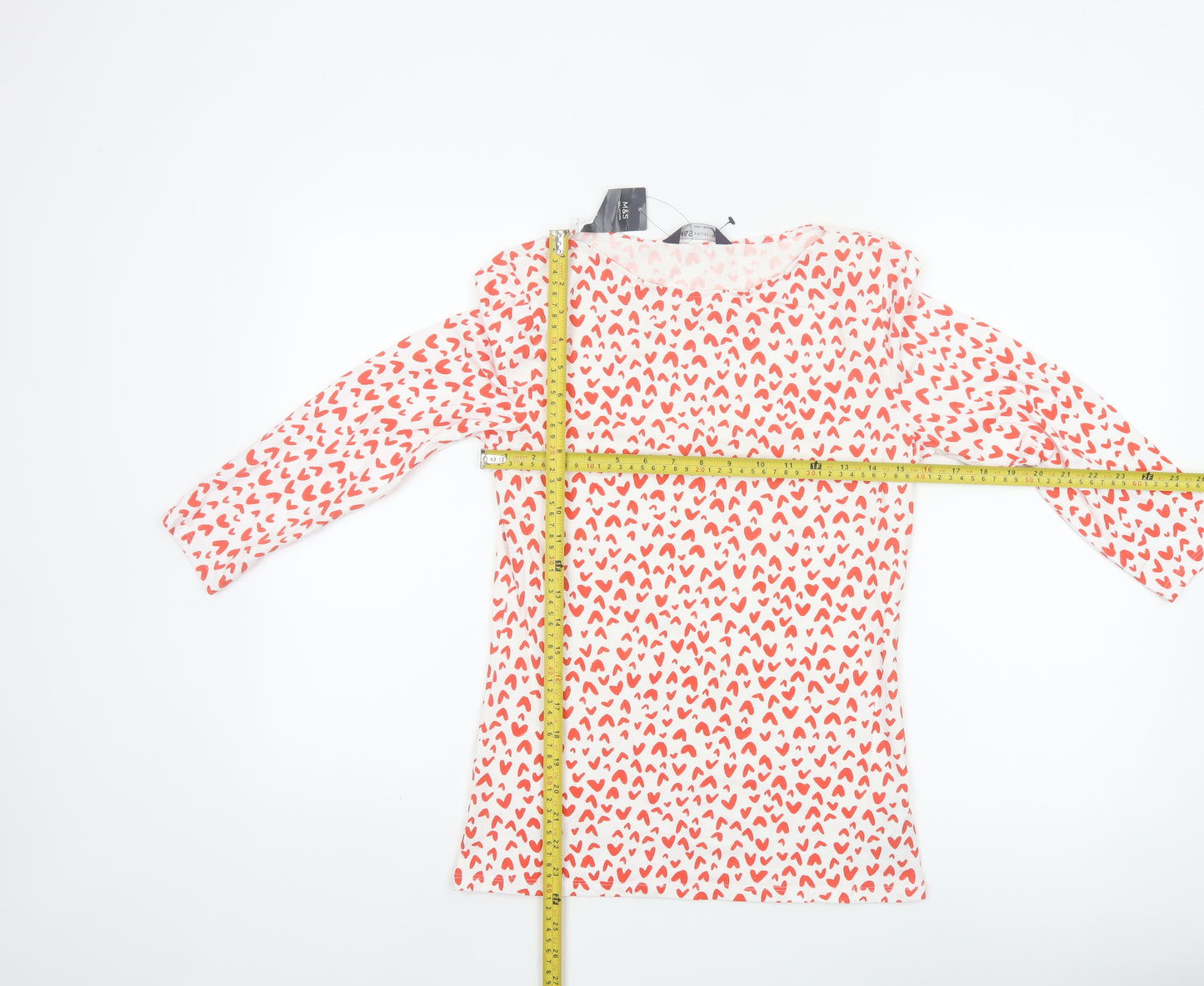 Marks and Spencer Women White Heart Print Long Sleeve T-Shirt Size 10