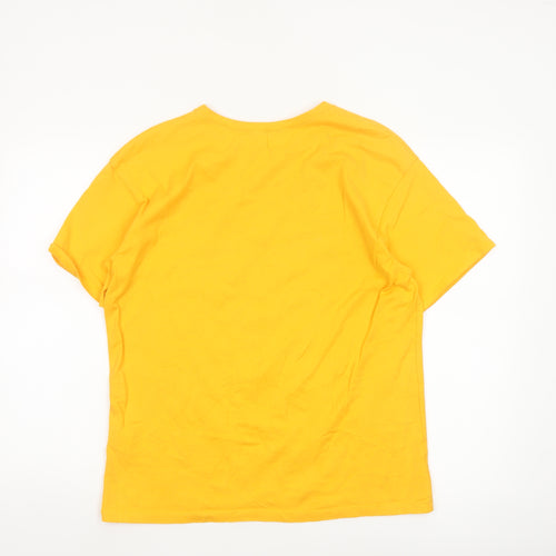 Zara Women Yellow Floral Embroidered Cotton T-Shirt Size 12